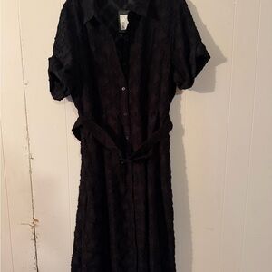 kate spade Black Textured Button-Front Maxi Dress with belt